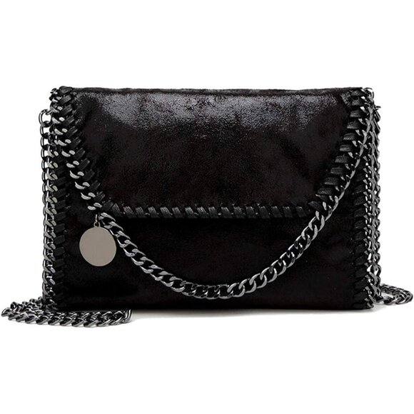 Designer Black Leather Chain Crossbody Bag for Women Stylish & Compact